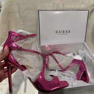 Guess Metallic Pink Strappy Heels